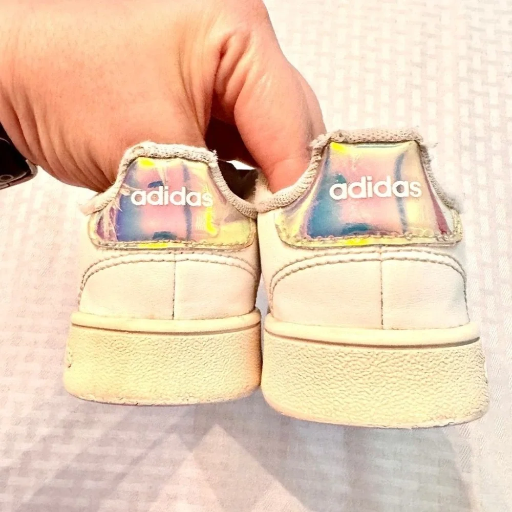 Adidas Advantage‎ Shoes Toddler 9K White Iridescent Stripes Velcro Sneakers